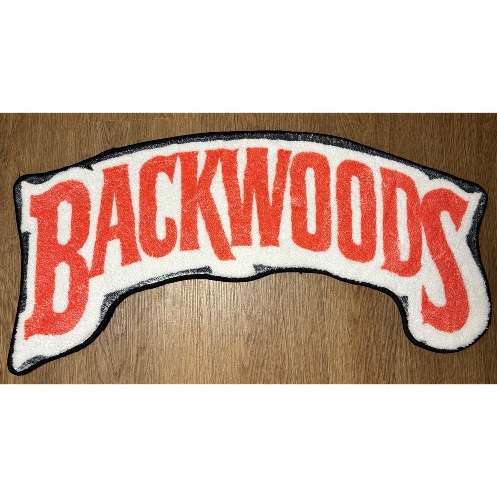 RUGSOFLA Backwoods Logo Shaped Accent Rug Red White Black Decor